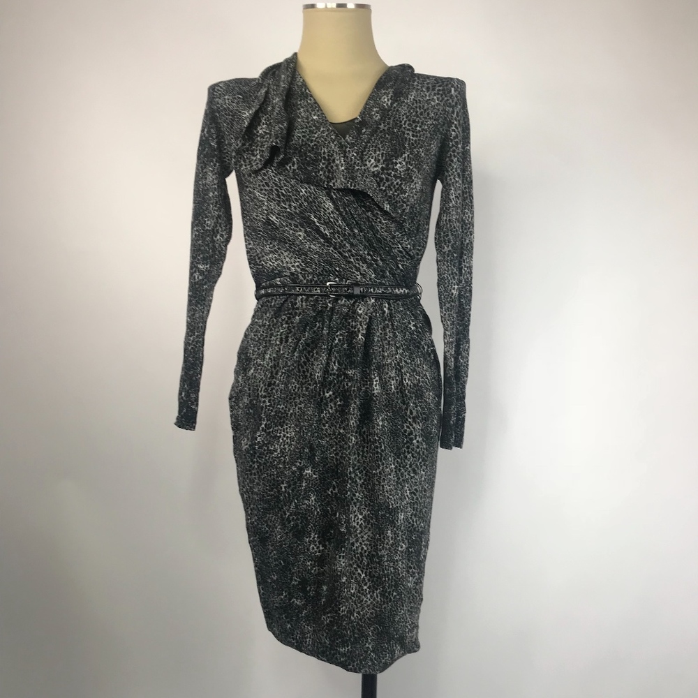 MaxMara Long Sleeve Belt Leopard Faux Wrap Dress - Size 38